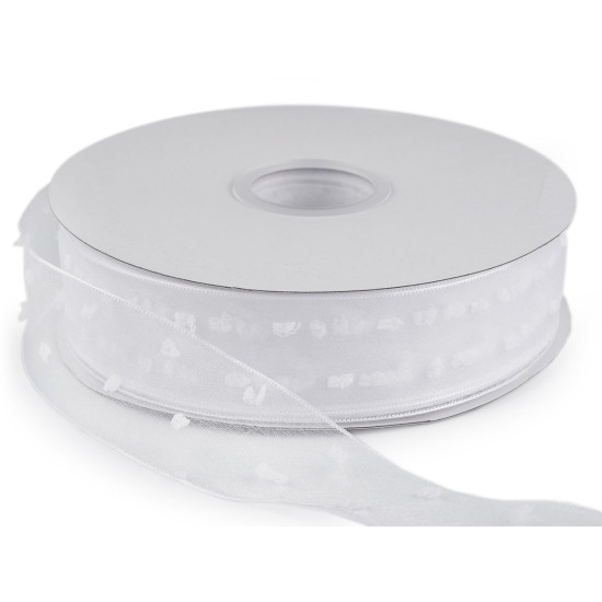 Ruban en organza avec bourgeons, largeur 40 mm - Blanc (1 Mètre) Ruban en organza avec bourgeons, largeur 40 mm - Blanc (1 Mètre)