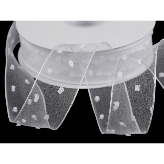 Ruban en organza avec bourgeons, largeur 40 mm - Blanc (1 Mètre) Ruban en organza avec bourgeons, largeur 40 mm - Blanc (1 Mètre)