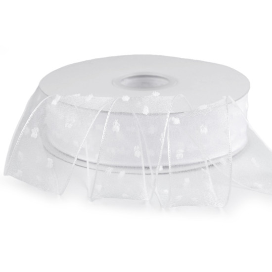 Ruban en organza avec bourgeons, largeur 40 mm - Blanc (1 Mètre) Ruban en organza avec bourgeons, largeur 40 mm - Blanc (1 Mètre)