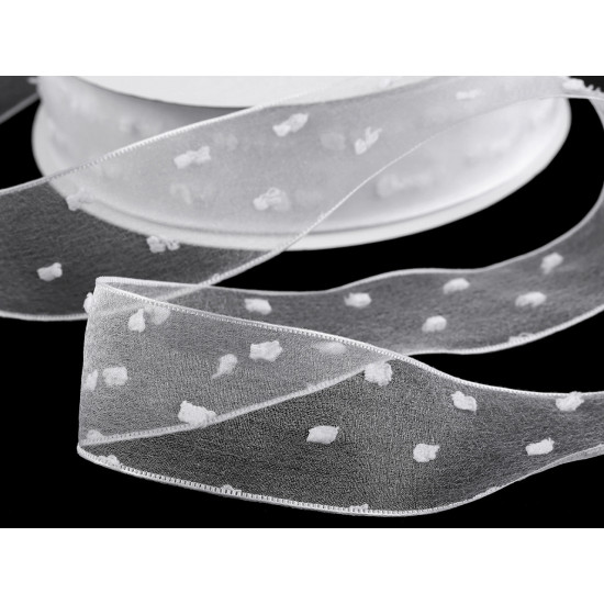 Ruban en organza avec bourgeons, largeur 40 mm - Blanc (1 Mètre) Ruban en organza avec bourgeons, largeur 40 mm - Blanc (1 Mètre)