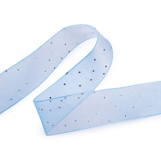 Wstążka z organzy z szlifowanymi kamyczkami szerokość 38 mm - Czarny (45 Metry) Wstążka z organzy z szlifowanymi kamyczkami szerokość 38 mm - Czarny (45 Metry)