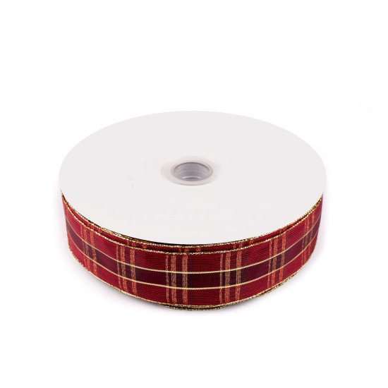 Checkered ribbon with lurex and wire width 40 mm - Dark red (1 Meter) Checkered ribbon with lurex and wire width 40 mm - Dark red (1 Meter)