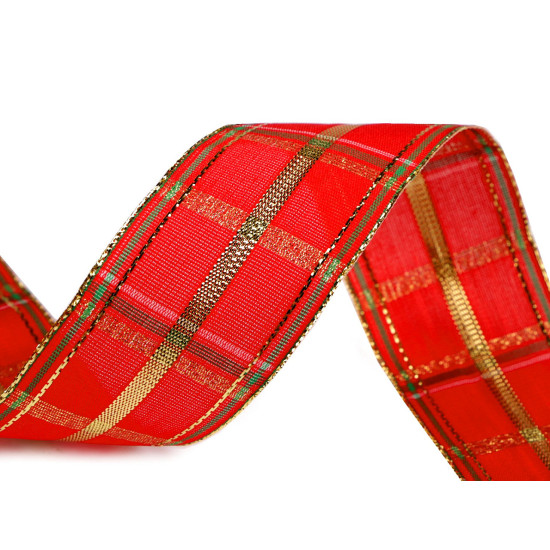 Checkered ribbon with lurex width 40 mm - Dark green (1 Meter)