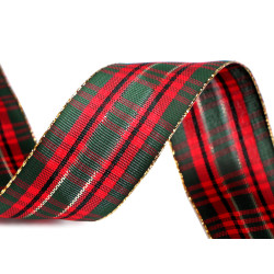 Checkered ribbon with lurex width 40 mm - Dark green (1 Meter)