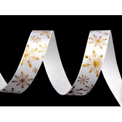 Christmas satin ribbon snowflakes, width 15 mm - White (3 Meters)
