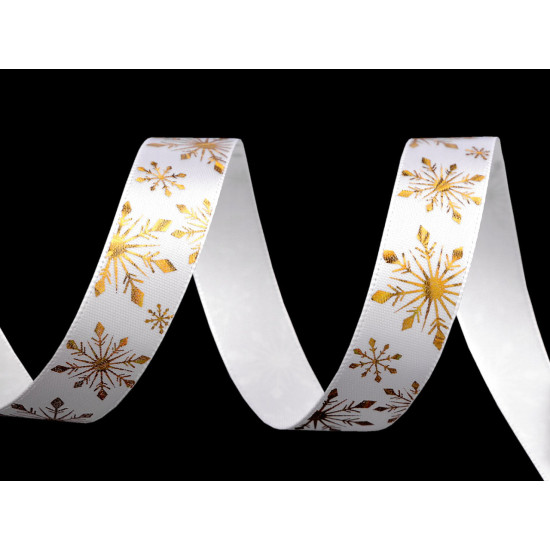 Christmas satin ribbon snowflakes, width 15 mm - White (3 Meters) Christmas satin ribbon snowflakes, width 15 mm - White (3 Meters)