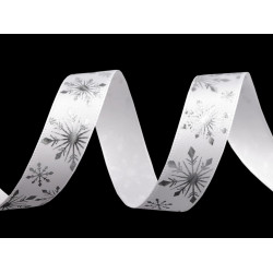 Christmas satin ribbon snowflakes, width 15 mm - White (3 Meters)