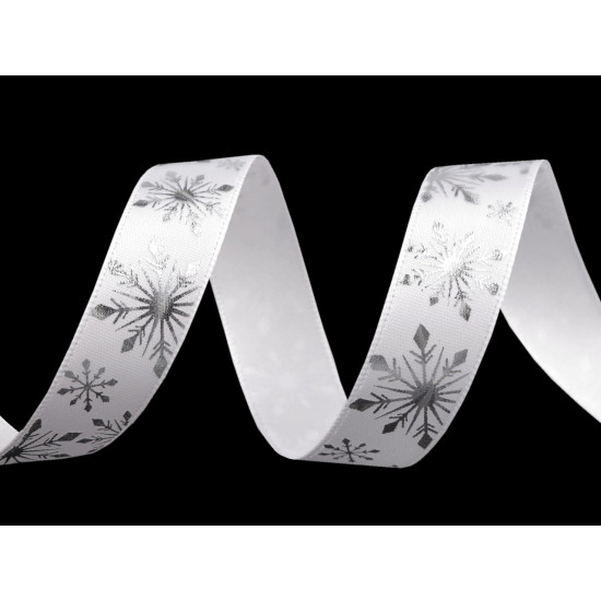 Christmas satin ribbon snowflakes, width 15 mm - White (3 Meters) Christmas satin ribbon snowflakes, width 15 mm - White (3 Meters)