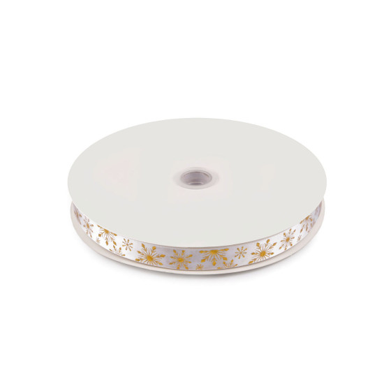 Christmas satin ribbon snowflakes, width 15 mm - White (3 Meters) Christmas satin ribbon snowflakes, width 15 mm - White (3 Meters)