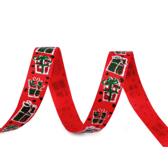 Wstążka rypsowa szerokość 10 mm z brokatem motyw świąteczny - Czerwony (3 Metry) Wstążka rypsowa szerokość 10 mm z brokatem motyw świąteczny - Czerwony (3 Metry)