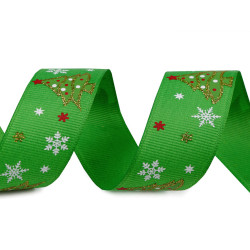 Christmas grosgrain ribbon with glitter, width 25 mm - Grass green (3 Meters)