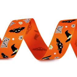 Ruban gros-grain halloween, largeur 25 mm - Orange (1 Mètre)