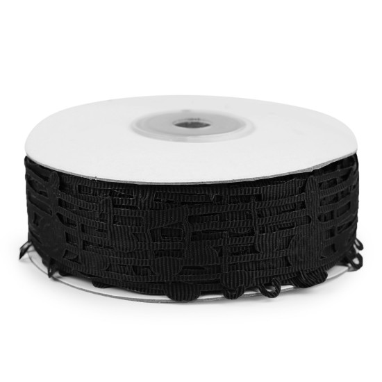 Laser-cut tape / ribbon, musical notes, width 30 mm - Black (18 Meters) Laser-cut tape / ribbon, musical notes, width 30 mm - Black (18 Meters)