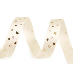Christmas satin ribbon, width 15 mm, star - Cream lightest (5 Meters)