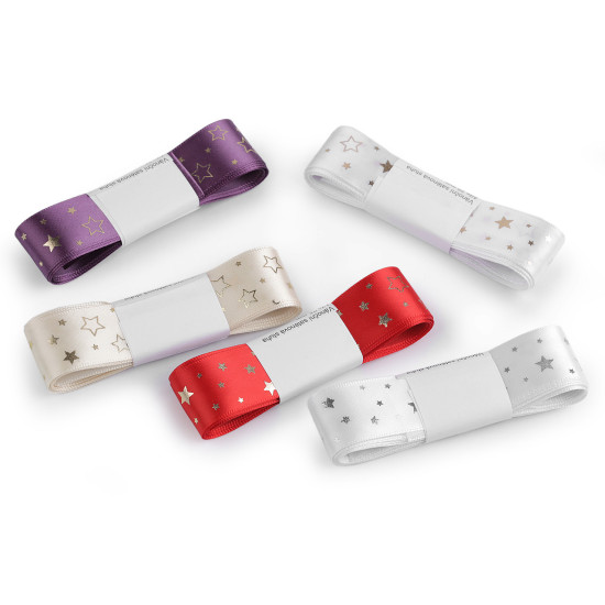 Christmas satin ribbon, width 25 mm, star - Red (3 Meters) Christmas satin ribbon, width 25 mm, star - Red (3 Meters)