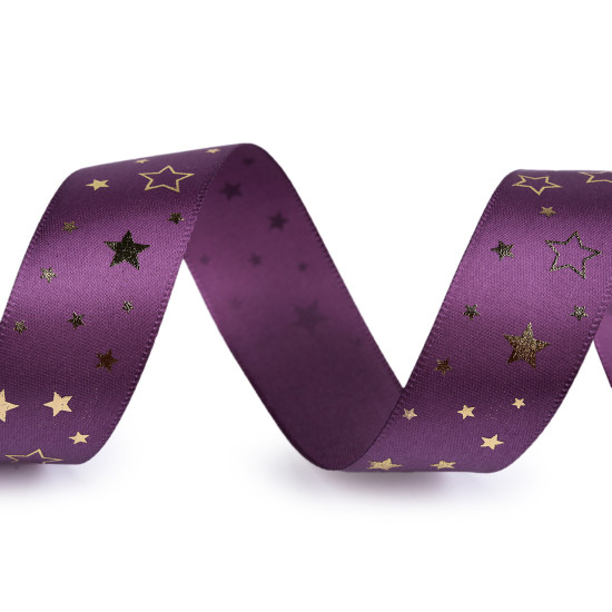 Christmas satin ribbon, width 25 mm, star - Red (3 Meters) Christmas satin ribbon, width 25 mm, star - Red (3 Meters)