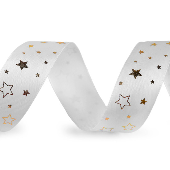 Christmas satin ribbon, width 25 mm, star - Red (3 Meters) Christmas satin ribbon, width 25 mm, star - Red (3 Meters)