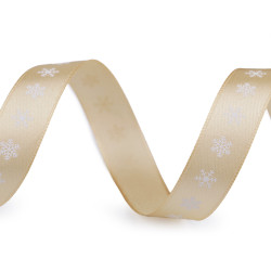Christmas satin ribbon, snowflakes, width 15 mm - Gold (15 Meters)