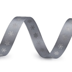 Christmas satin ribbon, snowflakes, width 15 mm - Grey (15 Meters)