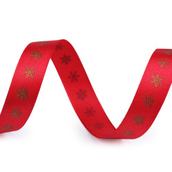 Christmas satin ribbon, snowflakes, width 15 mm - Red (15 Meters)