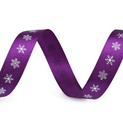 Christmas satin ribbon, snowflakes, width 15 mm - Violet (15 Meters)