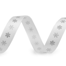 Christmas satin ribbon, snowflakes, width 15 mm - White (15 Meters)