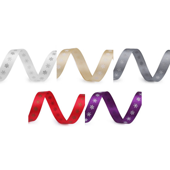 Christmas satin ribbon, snowflakes, width 15 mm - Violet (3 Meters) Christmas satin ribbon, snowflakes, width 15 mm - Violet (3 Meters)