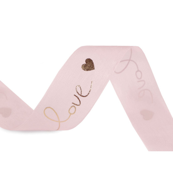 Monofilament ribbon with metallic "love" print, width 25 mm - Red (5 Meters) Monofilament ribbon with metallic "love" print, width 25 mm - Red (5 Meters)