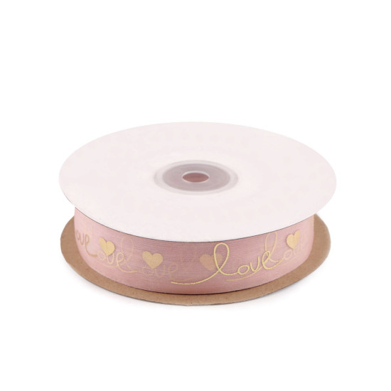 Monofilament ribbon with metallic "love" print, width 25 mm - Red (5 Meters) Monofilament ribbon with metallic "love" print, width 25 mm - Red (5 Meters)