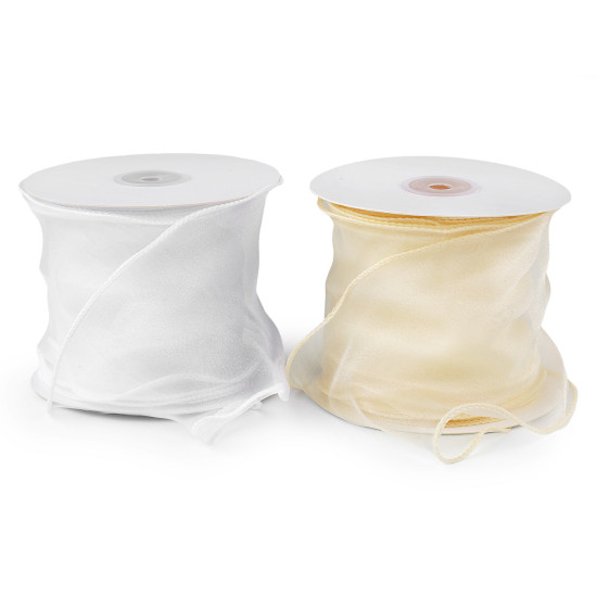 Wstążka z organzy z perłowym połyskiem szerokość 10 cm - White (27 Metry) Wstążka z organzy z perłowym połyskiem szerokość 10 cm - White (27 Metry)
