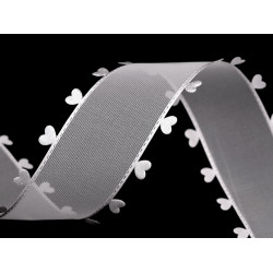 Ruban avec cœurs, largeur 40 mm - Blanc (18 Mètres)