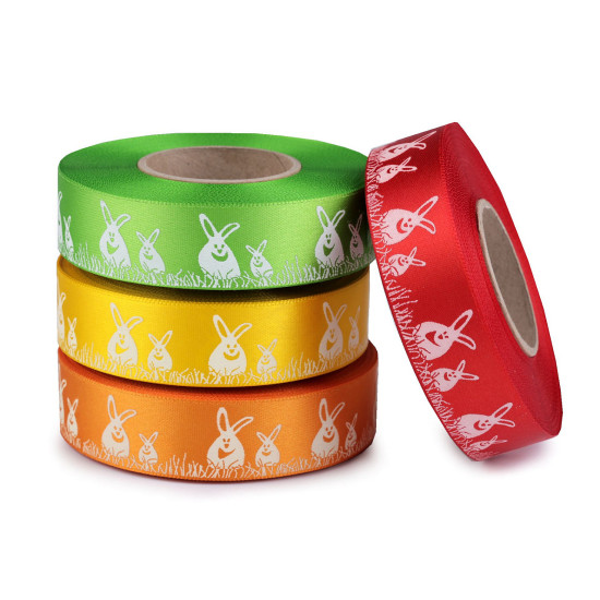 Satin ribbon easter width 24 mm bunnies - Red (80 Meters) Satin ribbon easter width 24 mm bunnies - Red (80 Meters)