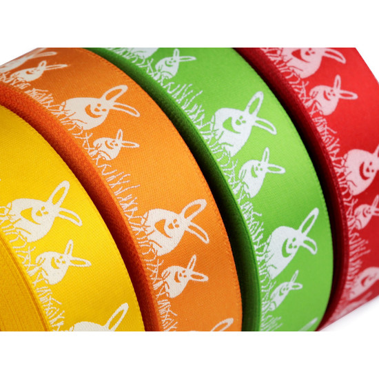 Satin ribbon easter width 24 mm bunnies - Red (80 Meters) Satin ribbon easter width 24 mm bunnies - Red (80 Meters)