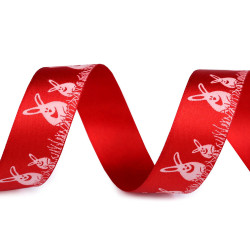 Satin ribbon easter width 24 mm bunnies - Red (20 Meters)