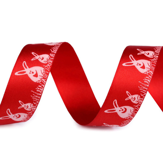 Satin ribbon easter width 24 mm bunnies - Red (80 Meters) Satin ribbon easter width 24 mm bunnies - Red (80 Meters)