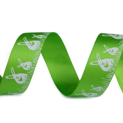 Satin ribbon easter width 24 mm bunnies - Light green (20 Meters)
