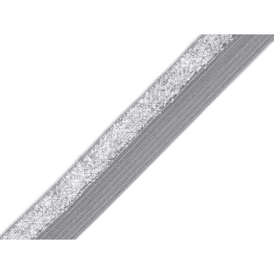Faltgummi / webband breite 17 mm mit lurex - Grau (25 Meter) Faltgummi / webband breite 17 mm mit lurex - Grau (25 Meter)