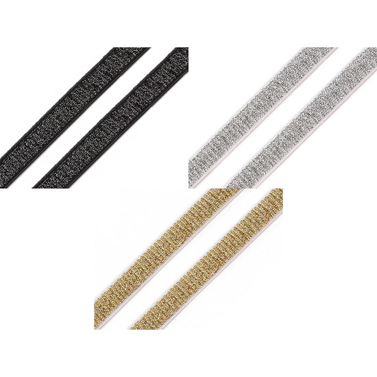 Lingerie bra strap shoulder elastic with lurex width 10 mm - Black (1 Meter) Lingerie bra strap shoulder elastic with lurex width 10 mm - Black (1 Meter)