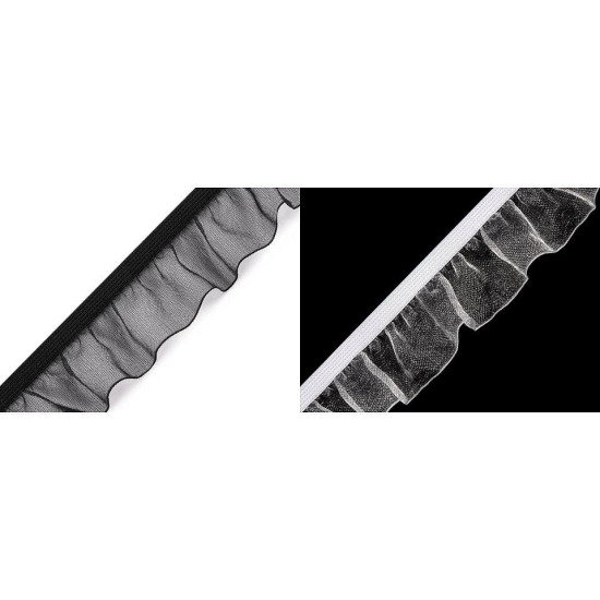 Elastic with frill width 25 mm - White (1 Meter)