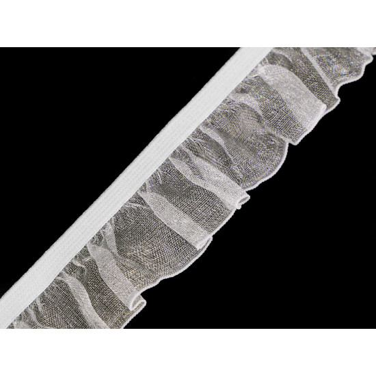 Elastic with frill width 25 mm - White (1 Meter)