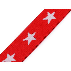 Printed elastic width 20 mm stars - Red (1 Meter)