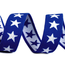 Printed elastic width 20 mm stars - Navy blue (1 Meter)