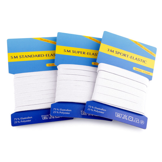 Flat elastic width 6; 8; 13 mm set - White (5 Sets) Flat elastic width 6; 8; 13 mm set - White (5 Sets)