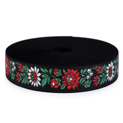 Sewing elastic band, folk motif width 40 mm - Black (1 Meter)