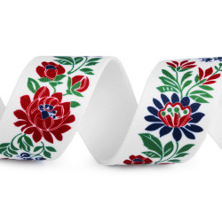 Sewing elastic band, folk motif width 40 mm - White (1 Meter)