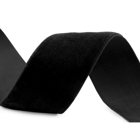 Tasiemka aksamitka elastyczna szerokość 30 mm - Czarny (1 Metr) Tasiemka aksamitka elastyczna szerokość 30 mm - Czarny (1 Metr)