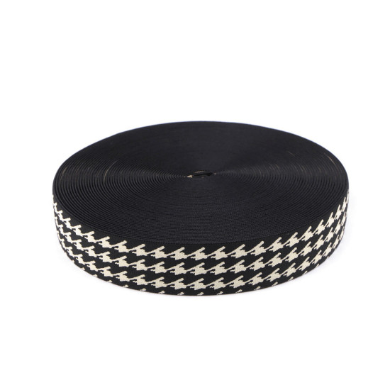 Elastic, soft width 40 mm houndstooth - Black (20 Meters)