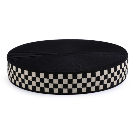Pruženka měkká šíře 40 mm káro - Černá (1 Metr)