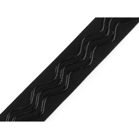 Elastic with silicone, width 25 mm - Black (1 Meter)