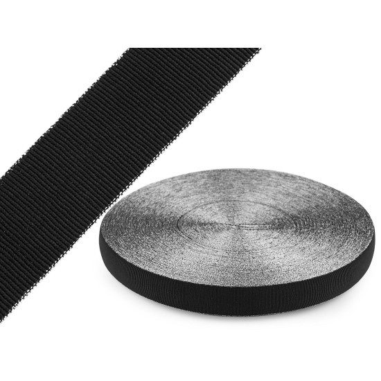 Shoulder strap with grosgrain pattern and lurex edge, width 25 mm - Black (1 Meter) Shoulder strap with grosgrain pattern and lurex edge, width 25 mm - Black (1 Meter)